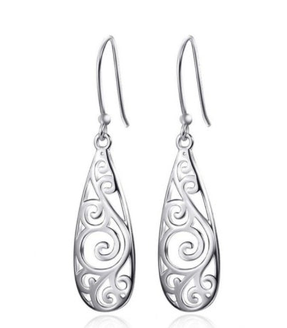 Elegant Platinum Swirl Filigree Drop Earrings