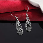 Elegant Platinum Swirl Filigree Drop Earrings