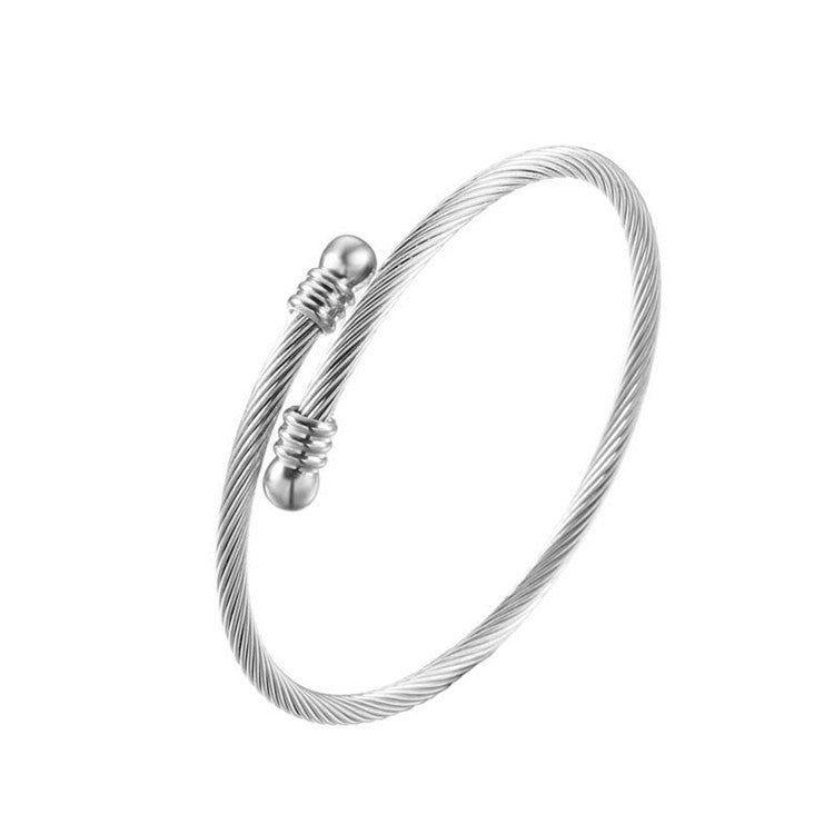 Twisted Cable Open Cuff Bracelet with Modern Edge