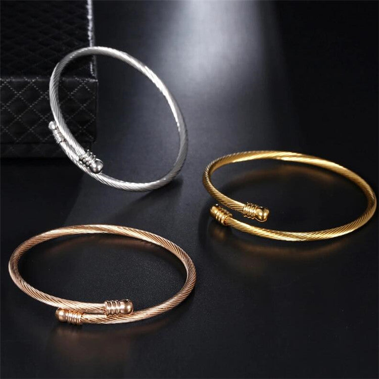 Twisted Cable Open Cuff Bracelet with Modern Edge