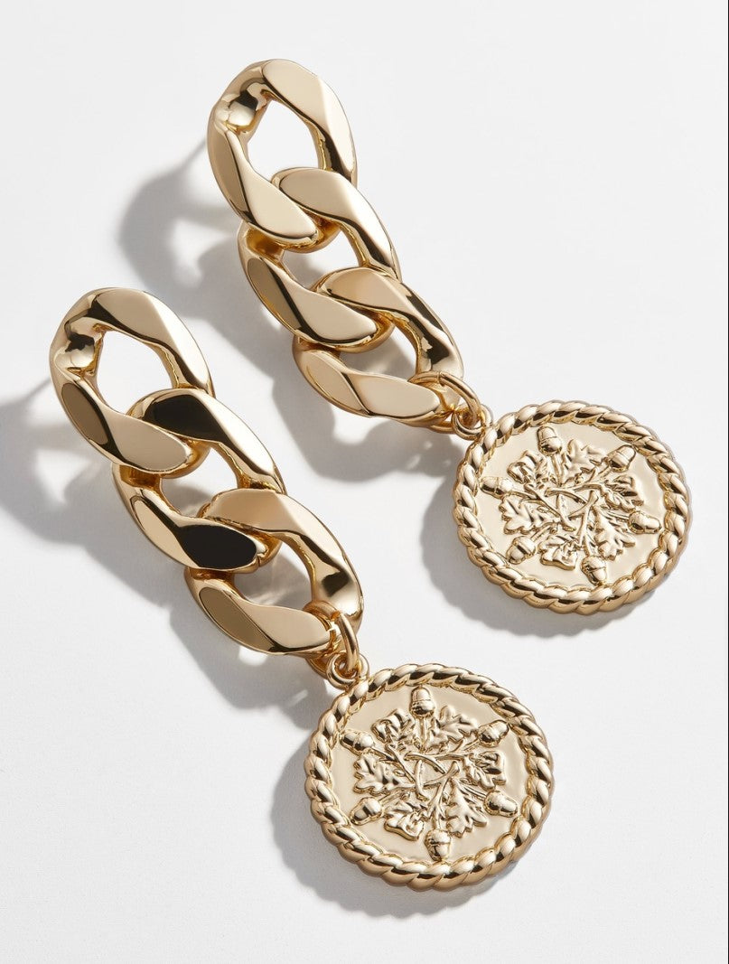 Bold Chain-Link Earrings with Vintage Coin Charm