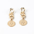 Bold Chain-Link Earrings with Vintage Coin Charm