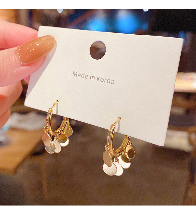 Minimalist Hoop Earrings with Dangling Disc Charms