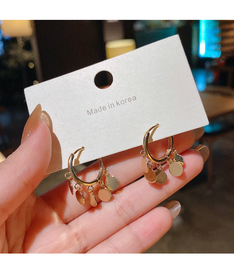 Minimalist Hoop Earrings with Dangling Disc Charms