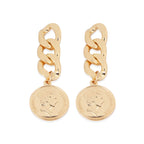 Bold Chain-Link Earrings with Vintage Coin Charm