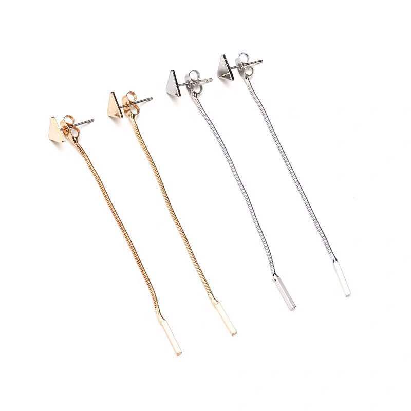 Minimalist Triangle Stud Long Chain Drop Earrings