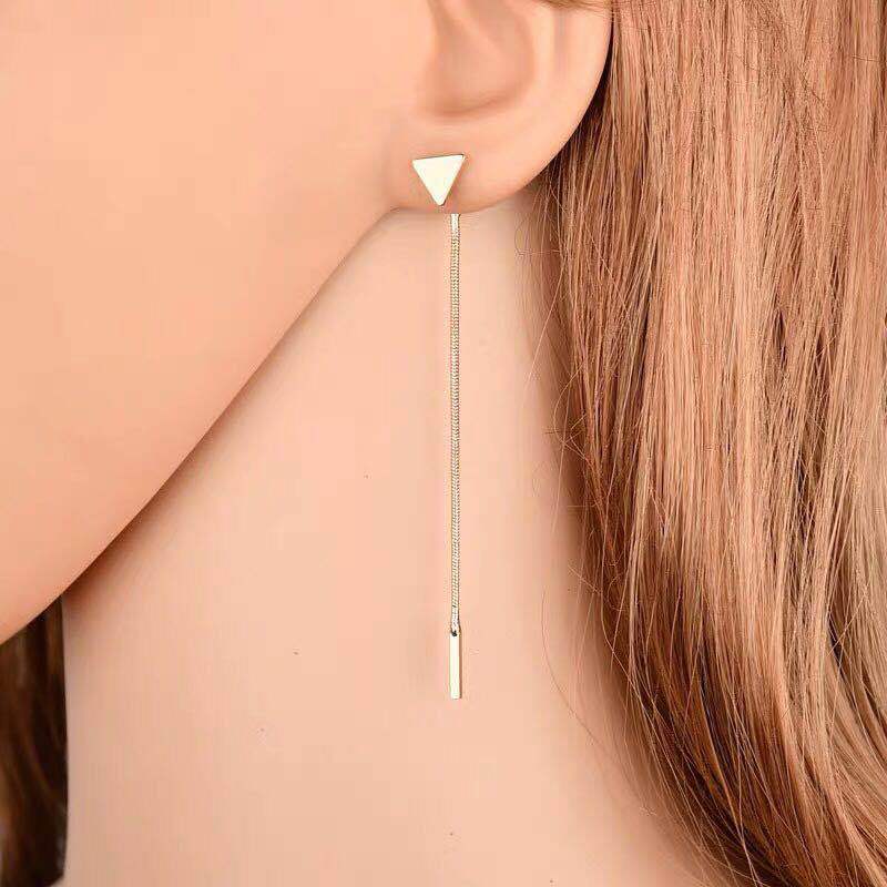 Minimalist Triangle Stud Long Chain Drop Earrings