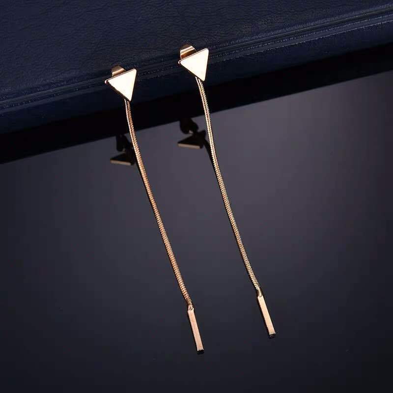 Minimalist Triangle Stud Long Chain Drop Earrings