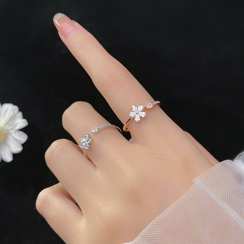 Daisy Bloom Adjustable Ring with Crystal Accent