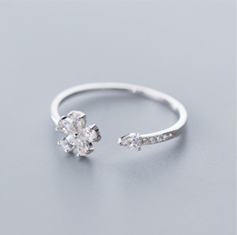 Daisy Bloom Adjustable Ring with Crystal Accent