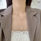 Asymmetric Leaf Y-Necklace with Pearl Drop