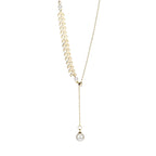 Asymmetric Leaf Y-Necklace with Pearl Drop