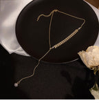 Asymmetric Leaf Y-Necklace with Pearl Drop