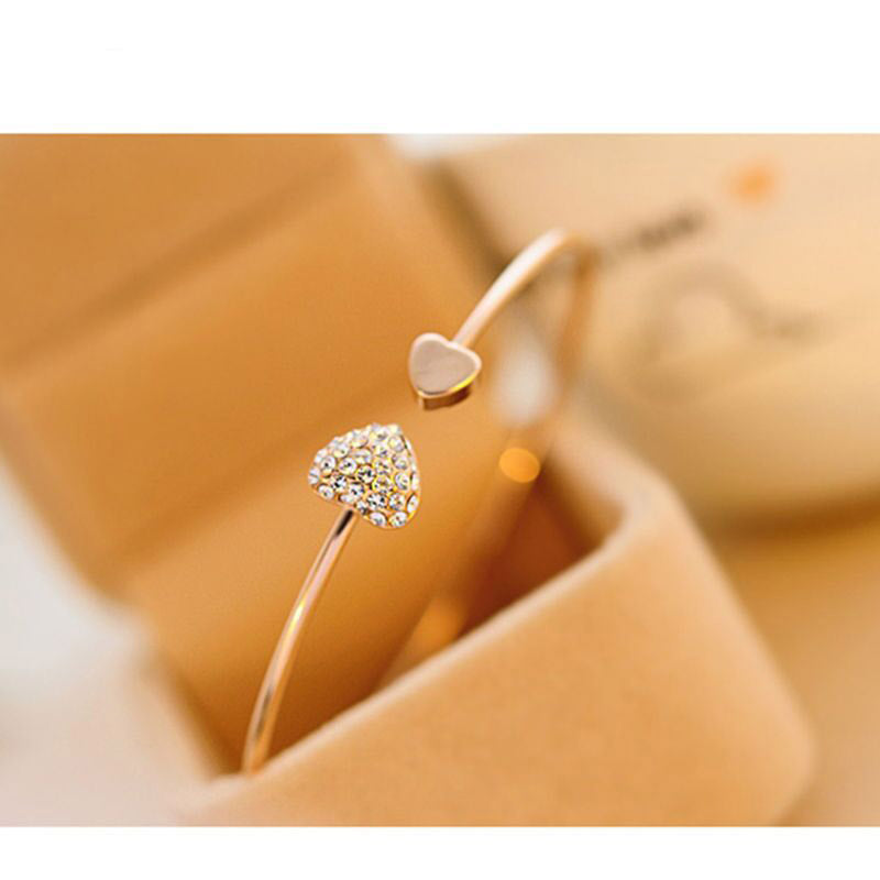 Heart Accent Open Cuff Bracelet with Delicate Sparkle Detail