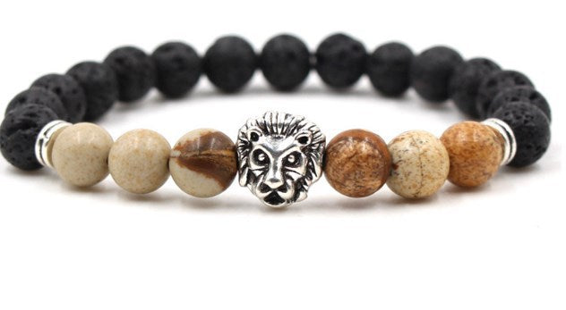 Beaded Owl Charm Bracelet with Natural Stone Design