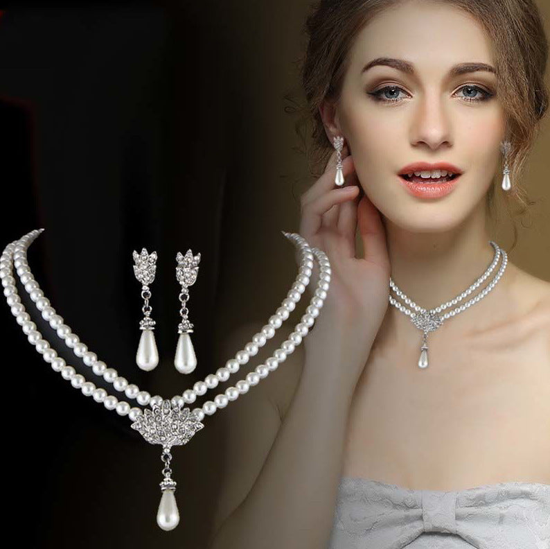 Elegant Double-Strand Pearl Jewelry Set