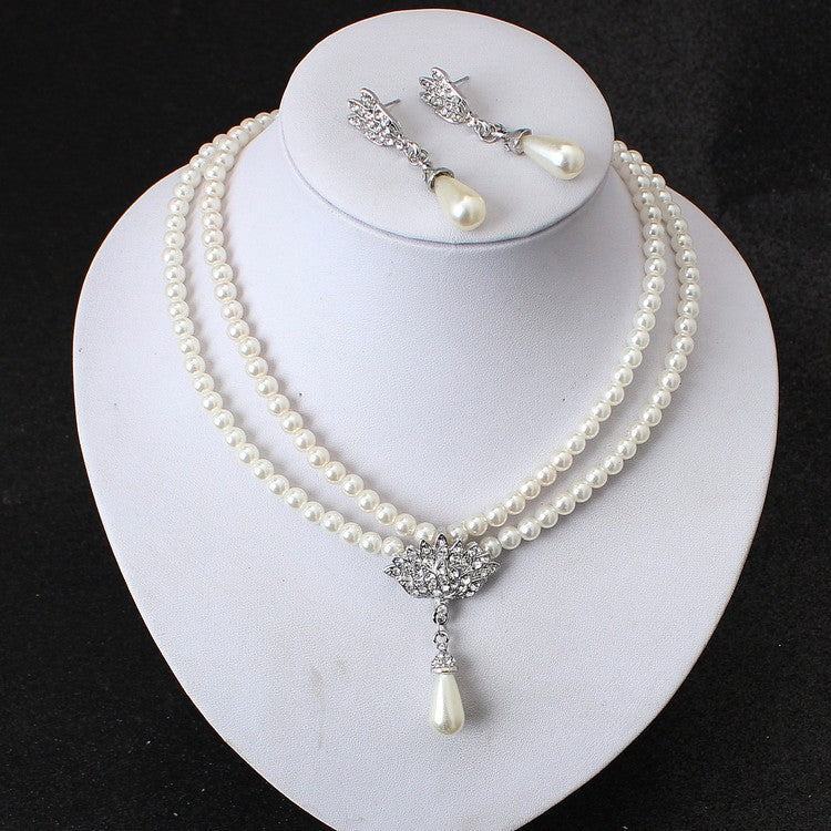 Elegant Double-Strand Pearl Jewelry Set