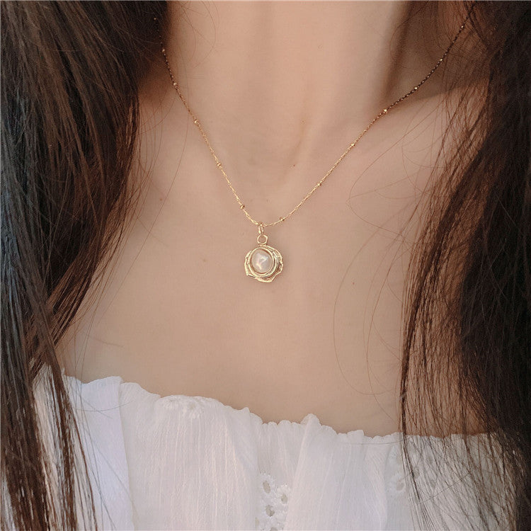 Pearl Pendant Necklace with Organic Gold-Style Frame