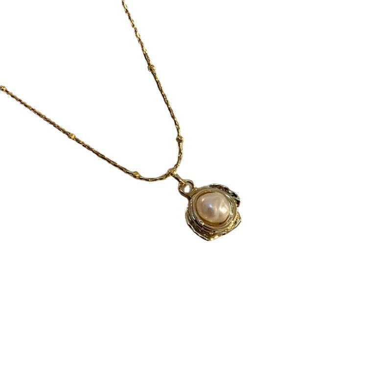 Pearl Pendant Necklace with Organic Gold-Style Frame