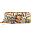 Multi-Strand Beaded Wrap Bracelet with Natural Stone Centerpiece