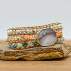 Multi-Strand Beaded Wrap Bracelet with Natural Stone Centerpiece