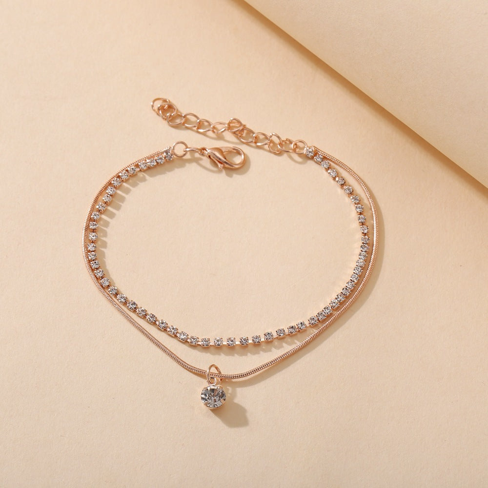 Layered Crystal Charm Anklet