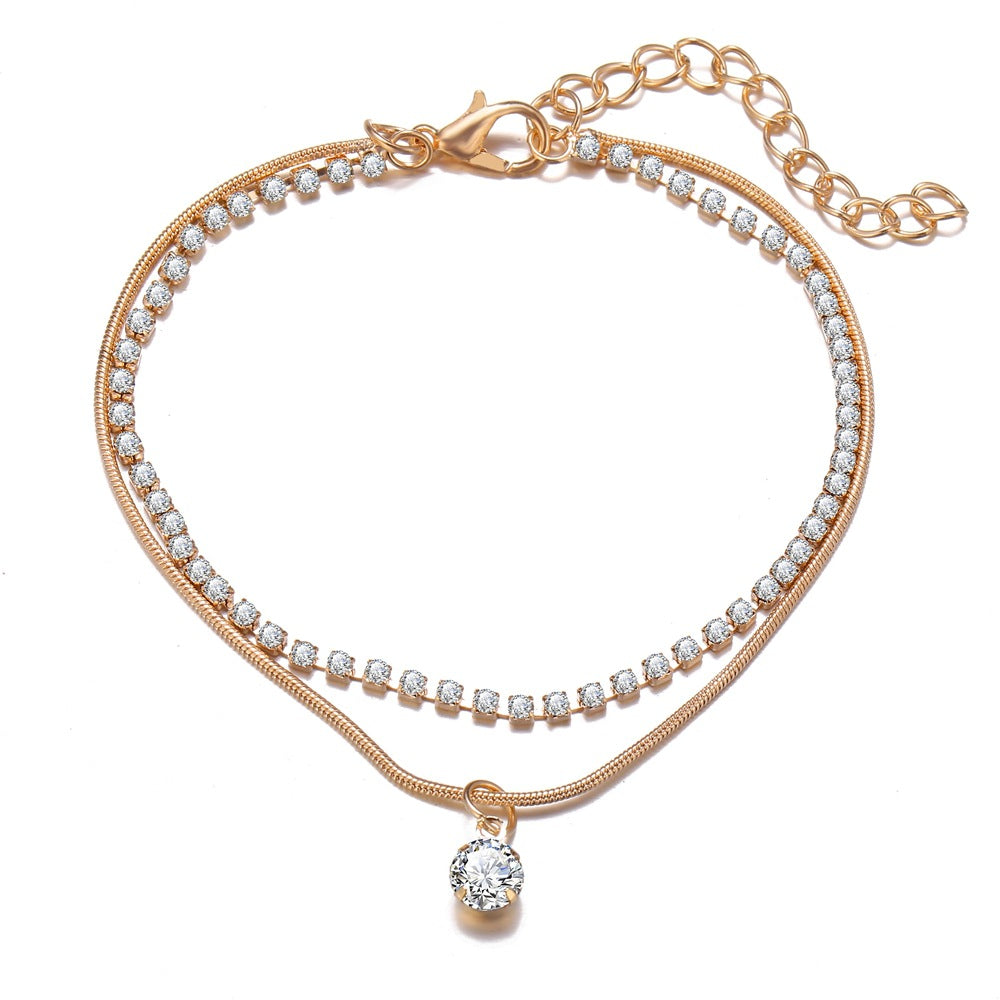 Layered Crystal Charm Anklet