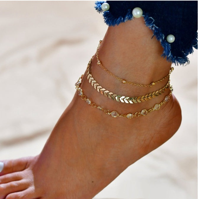 Layered Crystal Charm Anklet