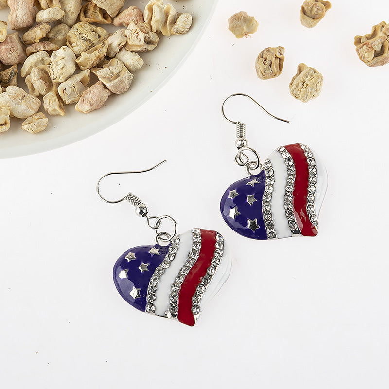 Krystal Crafts Patriotic Heart Flag Dangle Earrings