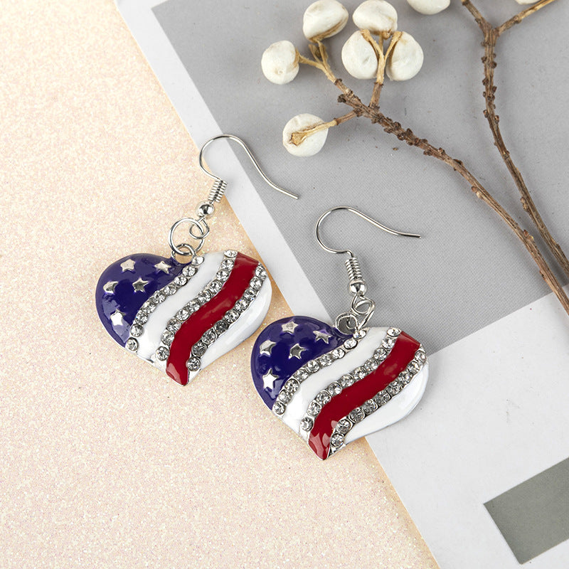 Krystal Crafts Patriotic Heart Flag Dangle Earrings
