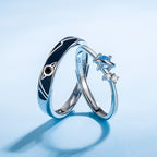 Protective Symbol Couple Ring Set in Sterling Silver – Blue Heart Accent
