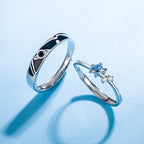 Protective Symbol Couple Ring Set in Sterling Silver – Blue Heart Accent