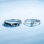 Protective Symbol Couple Ring Set in Sterling Silver – Blue Heart Accent