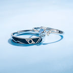 Protective Symbol Couple Ring Set in Sterling Silver – Blue Heart Accent