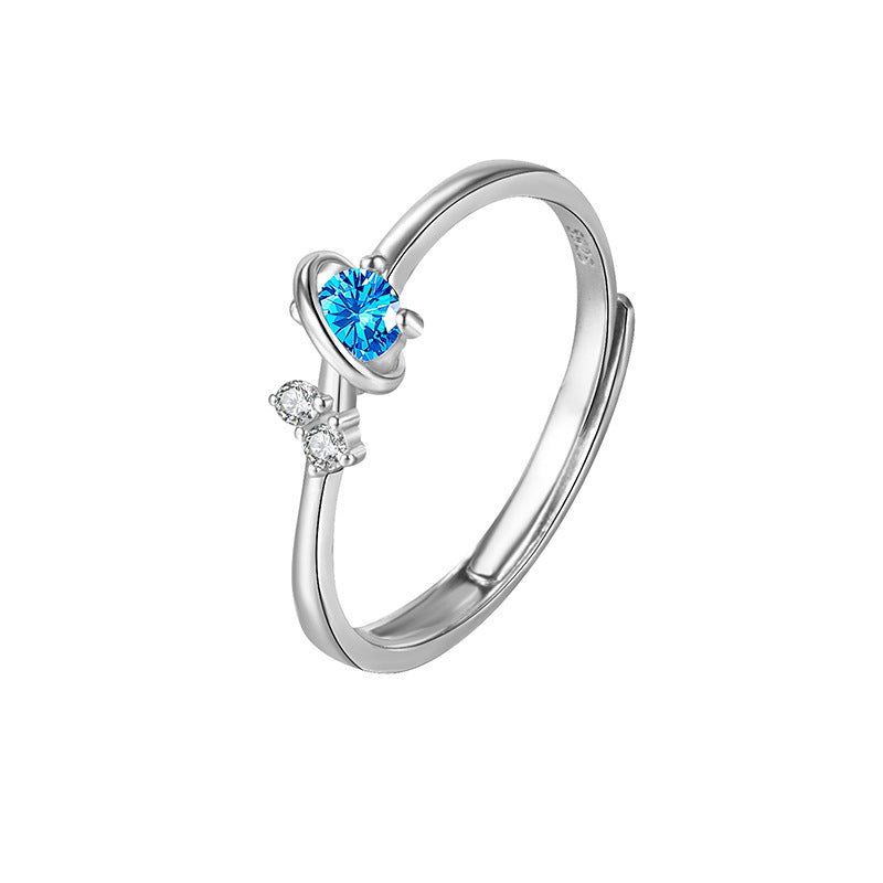 Protective Symbol Couple Ring Set in Sterling Silver – Blue Heart Accent