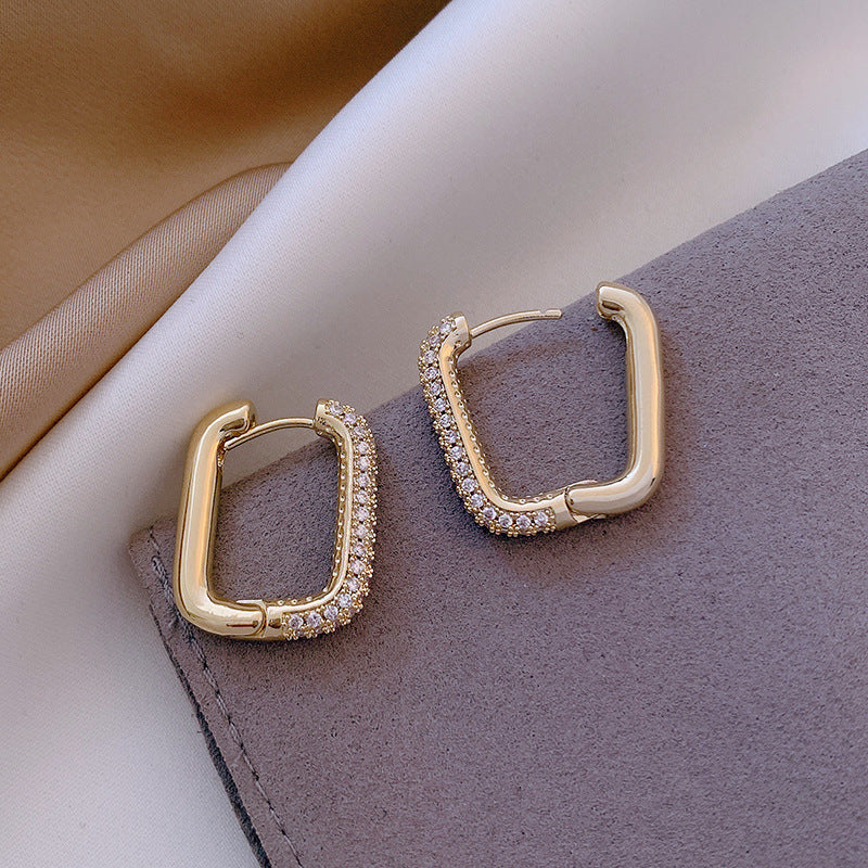 Modern Geometric Hoop Earrings with Pavé Crystal Detailing