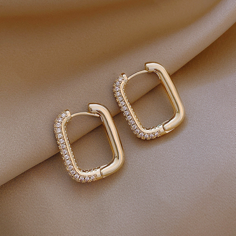 Modern Geometric Hoop Earrings with Pavé Crystal Detailing