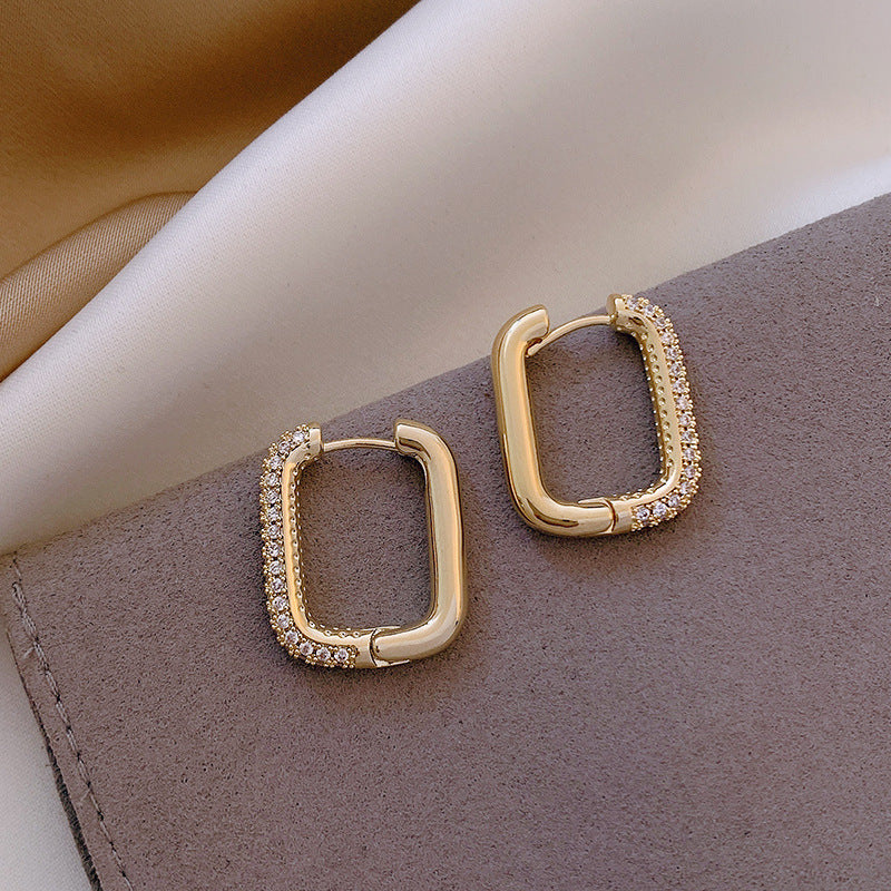 Modern Geometric Hoop Earrings with Pavé Crystal Detailing
