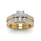 Gold Wedding Ring Set – His & Hers Floral Diamond Bands