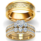 Gold Wedding Ring Set – His & Hers Floral Diamond Bands