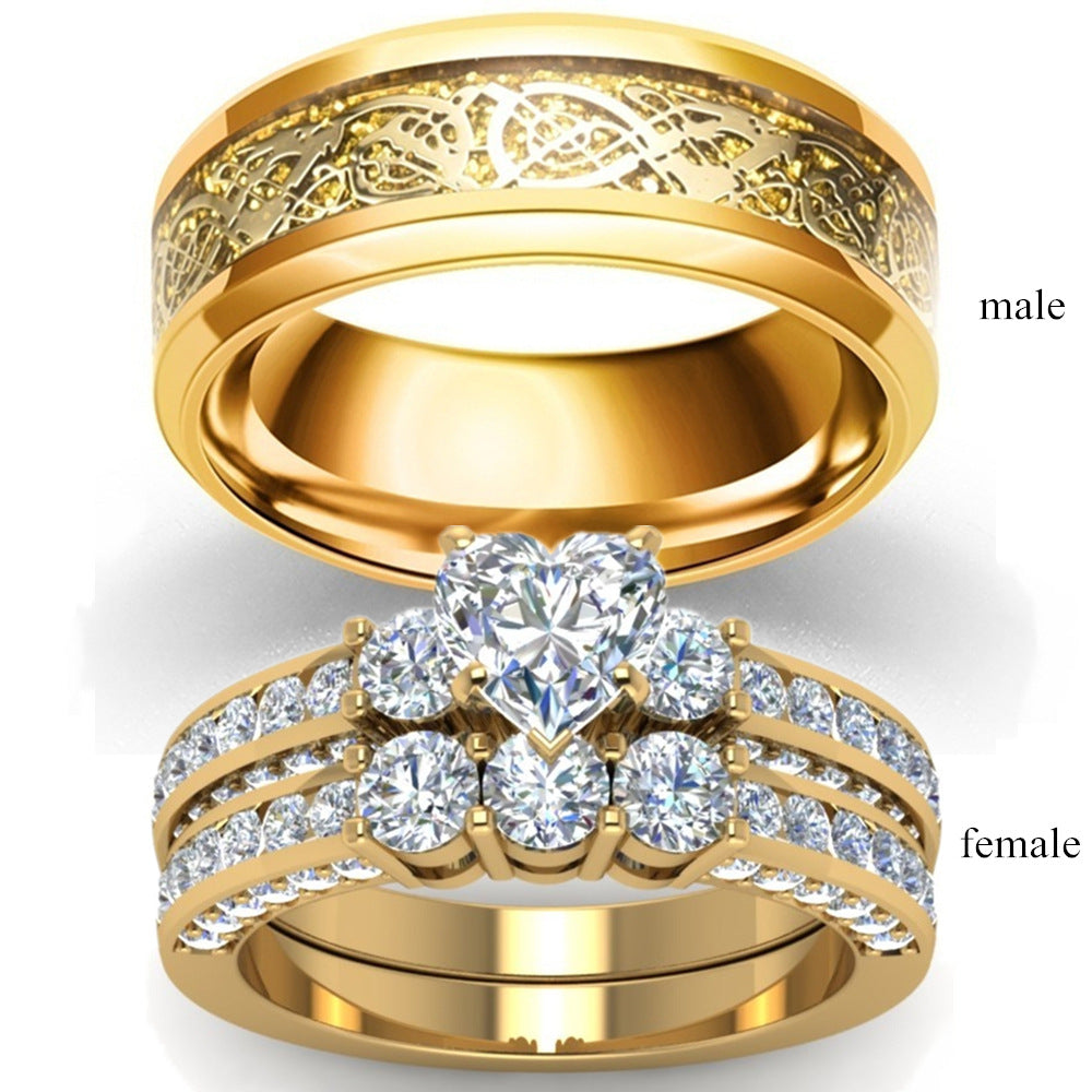 Gold Wedding Ring Set – His & Hers Floral Diamond Bands