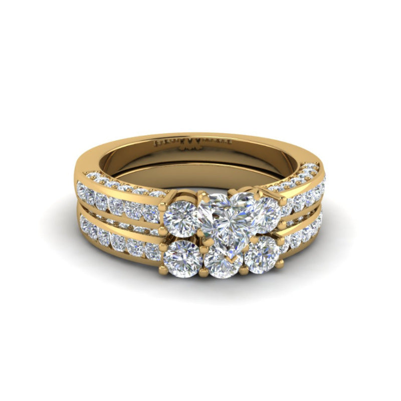 Gold Wedding Ring Set – His & Hers Floral Diamond Bands