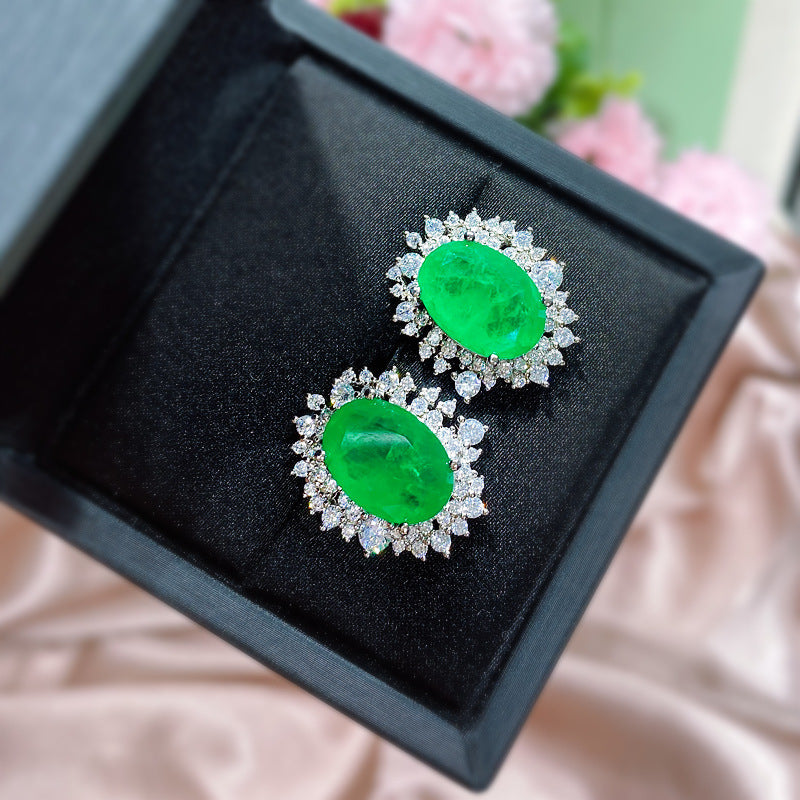 Vintage Oval Crystal Earrings with Radiant Emerald Glow