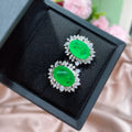 Vintage Oval Crystal Earrings with Radiant Emerald Glow