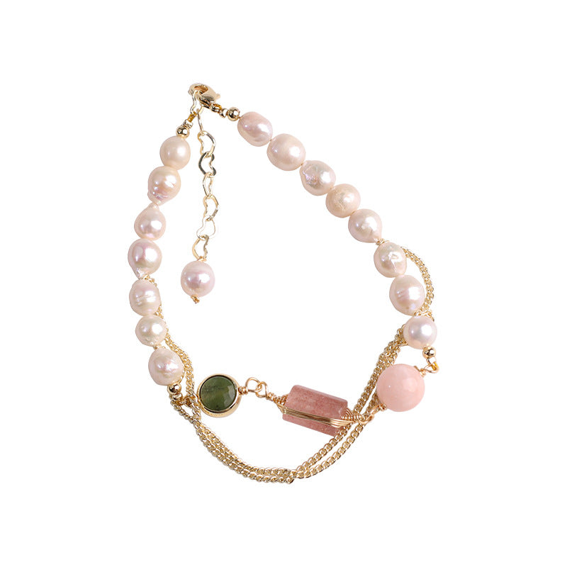 Elegant Gold Chain Bracelet with Natural Stone & Pearl Accents