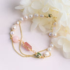 Elegant Gold Chain Bracelet with Natural Stone & Pearl Accents