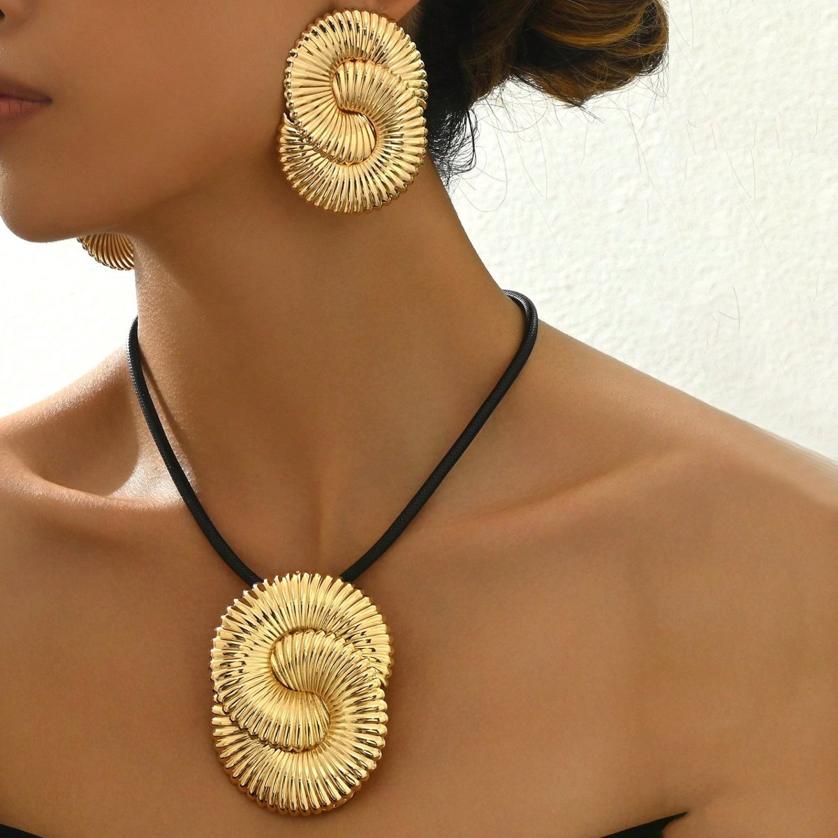 Sculptural Spiral Necklace & Statement Earring Set
