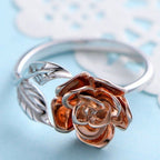 Vintage Rose Bloom Ring in Silver with Rose Gold Accent
