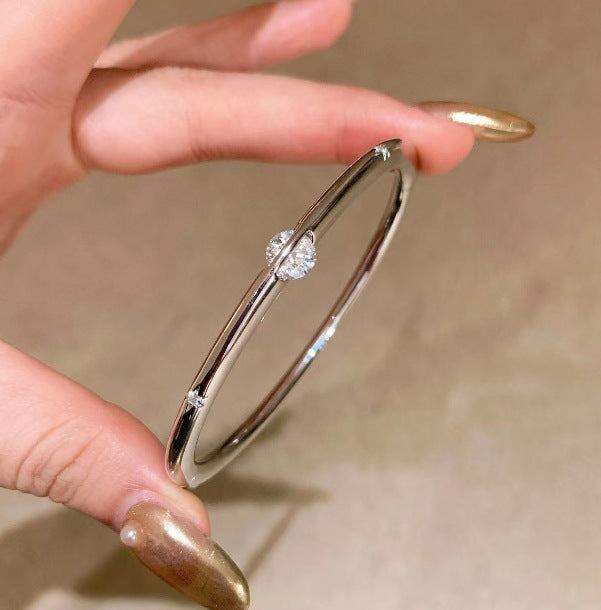 Slim Open Bangle Bracelet with Central Crystal Detail