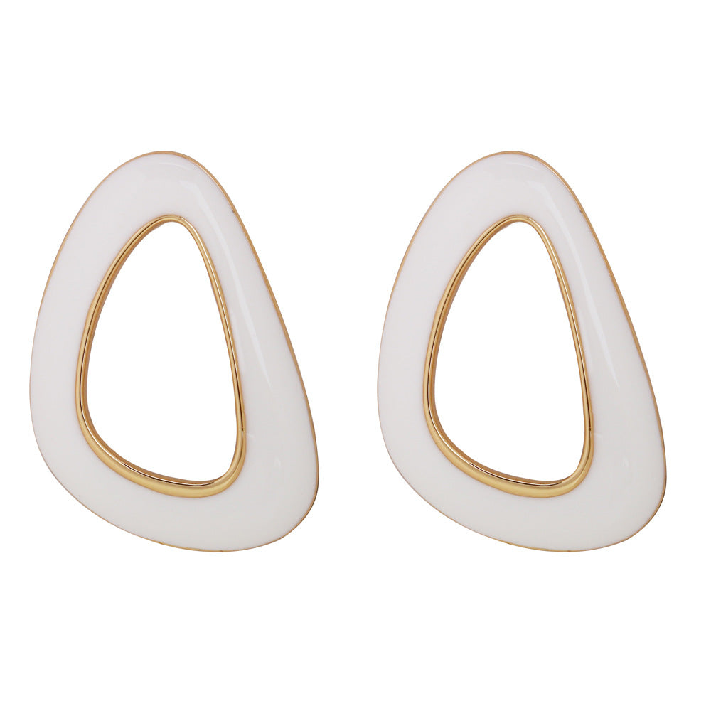 White Abstract Triangle Hoop Earrings